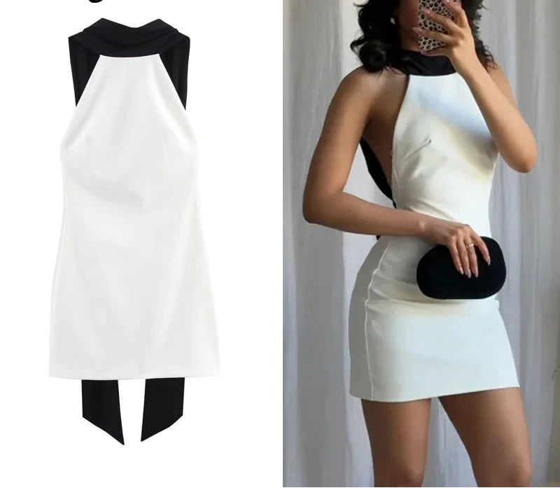 Black Tie Tease Backless Mini Dress